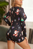Black Sexy Living Knitting Character Print Buttons U Neck Skinny Rompers