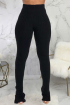 Black Fashion Casual Adult Pit Article Fabrics Solid Slit Skinny Bottoms