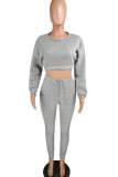 Grey Casual Two Piece Suits Patchwork Solid Straight Long Sleeve Two-piece Pants Set
