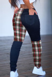 rose red Casual Patchwork Patchwork Bottoms