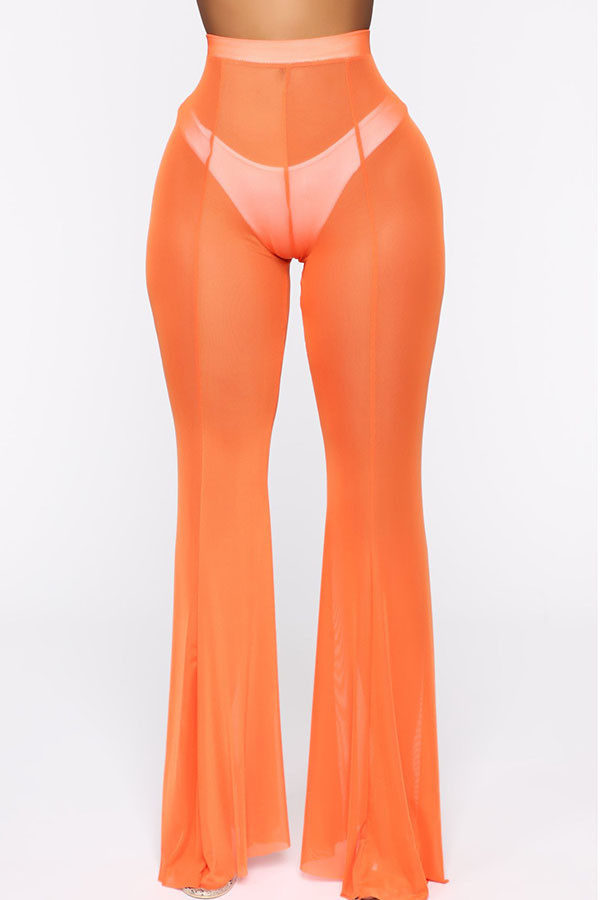 オレンジファッションセクシーな大人のソリッドパッチワークブーツカットボトムス