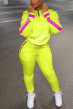 Fluorescent Yellow Fashion Casual Adult Letter Patchwork Patchwork Letter O Neck Long Sleeve Regular Sleeve Regular Two Pieces