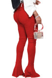 Red Fashion Street Adult Solid Flounce Boot Cut Bottoms