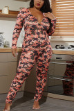 Camouflage Sexy Living Stickning Kamouflagetryck V-hals Plus Size