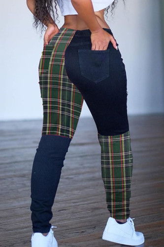 Army Green Casual Patchwork Patchwork Bottoms