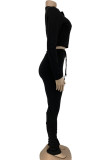 Pink Fashion Sportswear Adult Solid Patchwork O Neck Long Sleeve Regular Sleeve Short Two Pieces