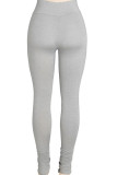 Light Gray Casual Solid Patchwork Fold Skinny Bottoms