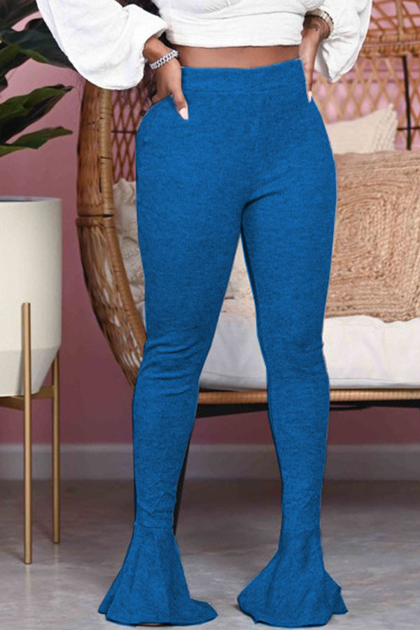 Azul Fashion Street - Pantalones con corte de bota y volantes sólidos para adulto