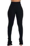 Pantaloni attillati con spacco solido in tessuto per articoli per adulti casual alla moda nera