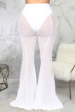 White Fashion Sexy Adult Solid Patchwork Boot Cut Bottoms