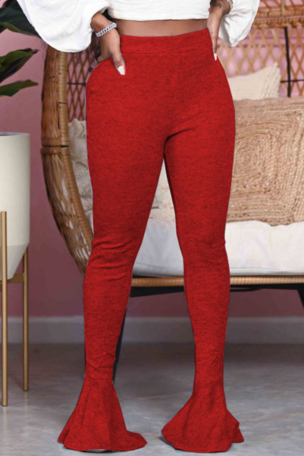 Pantalones con corte de bota y volantes sólidos para adulto de Red Fashion Street