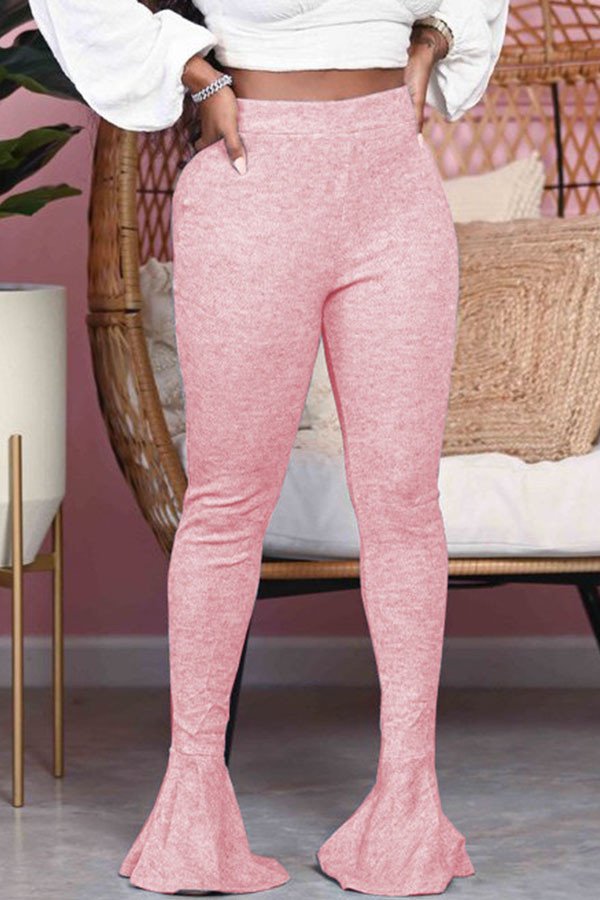 Pantalones con corte de bota y volantes sólidos para adulto de Pink Fashion Street