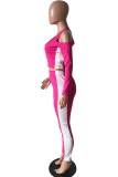 Розово-красный сексуальный повседневный спандекс саржевый атлас в стиле пэчворк однотонный лоскутный воротник на молнии с длинным рукавом с открытыми плечами короткие из двух частей