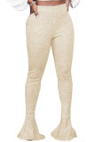Cream white Fashion Street Adult Solid Flounce Boot Cut Bottoms
