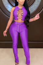 Фиолетовый сексуальный однотонный лоскутный короткий рукав без рукавов из двух предметов