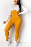 Yellow Fashion Sexy Adult Patchwork Patchwork O Neck Skinny Jumpsuits