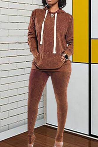 Coffee Street Print Hooded Collar Long Sleeve Regular Sleeve Two Pieces