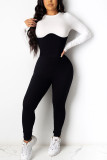 Black Fashion Sexy Adult Patchwork Patchwork O Neck Skinny Jumpsuits