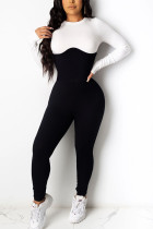 Black Fashion Sexy Adult Polyester Patchwork Split Joint O Neck Skinny Jumpsuits