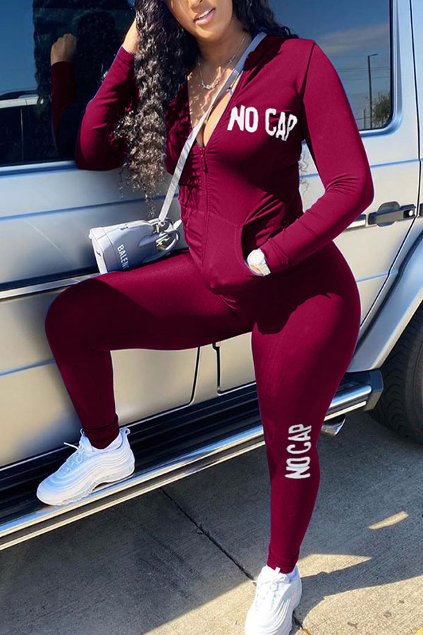 

Wine Red Fashion Casual Adult Letter Print Letter O Neck Long Sleeve Regular Sleeve Regular Two Pieces