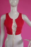 Red White Red Black Green Yellow cardigan Sleeveless Patchwork Solid Tops