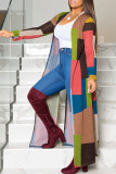 Flerfärgad Casual Elegant Twilled Satin Pläd Print Cardigan Bateau Neck Ytterkläder