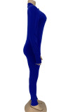 Blå Mode Sexig Vuxen Print Bokstav O-hals Skinny Jumpsuits