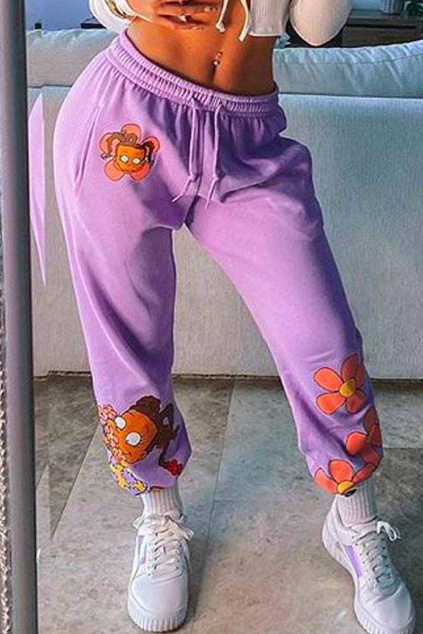 Pantalon droit violet à imprimé de personnages pour adultes, vêtements de sport à la mode