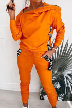 オレンジ ファッション カジュアル ストリート ソリッド レギュラー ツーピース
