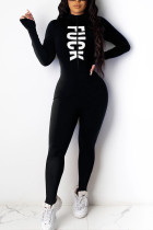 Zwarte mode sexy volwassen print letter O-hals magere jumpsuits