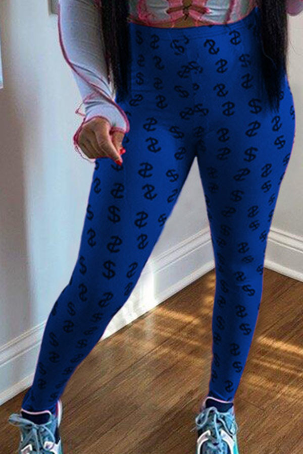 Pantalones pitillo con estampado de calle azul