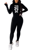 Black Fashion Sexy Adult Print Letter O Neck Skinny Jumpsuits