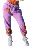 purple Fashion Sportswear Adult Character Print Straight Bottoms
