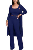 Navy Blue Fashion Casual Adult Solid Conventional Collar Long Sleeve Regular Sleeve Two Pieces