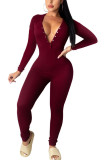 Khaki Fashion Sexy Adult Solid Buttons V Neck Skinny Jumpsuits