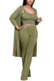 Dark green Fashion Casual Adult Solid Conventional Collar Long Sleeve Regular Sleeve Two Pieces
