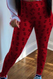 Rode skinny broek met straatprint