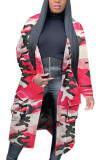 Rosa Mode Sexig Camouflage Print Pocket Cardigan Uppbäddningskrage Ytterkläder