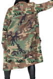 Green Fashion Sexy Adult Camouflage Print Pocket Cardigan Turndown Collar Outerwear