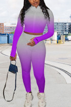 Фиолетовый модный повседневный взрослый с постепенным изменением однотонный пэчворк с круглым вырезом с длинным рукавом обычный рукав обычный из двух предметов