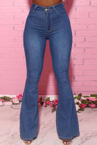 Blue Fashion Daily Adult Solid Buttons Mid Waist Flare Leg Boot Cut Denim Jeans