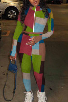 Разноцветный модный сексуальный пэчворк для взрослых с принтом в стиле пэчворк с круглым вырезом и длинным рукавом, обычный рукав, обычные две штуки