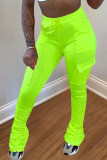 Fluorescerande grönt Dragsko med hög solid fickdraperad Boot Cut Byxa Bottoms