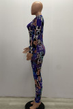 multicolor Sexy Party Gauze Letter Patchwork Print Patchwork See-through O Neck Skinny Jumpsuits