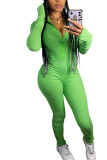 Grüne, modische, lässige, einfarbige, schmale Jumpsuits mit O-Ausschnitt für Erwachsene