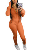Orangefarbene, modische, legere, einfarbige, schmale Jumpsuits mit O-Ausschnitt für Erwachsene