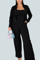 Black Casual Polyester Solid Turndown Collar Plus Size 