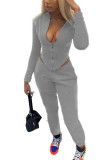 Grey Fashion Sexy Adult Solid Hooded Collar Long Sleeve Regular Sleeve Regular Two Pieces