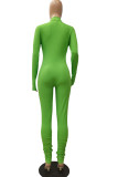 Green Fashion Casual Adult Solid Fold O Neck Skinny Jumpsuits