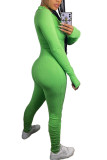 Groene mode casual volwassen effen skinny jumpsuits met vouw-o-hals